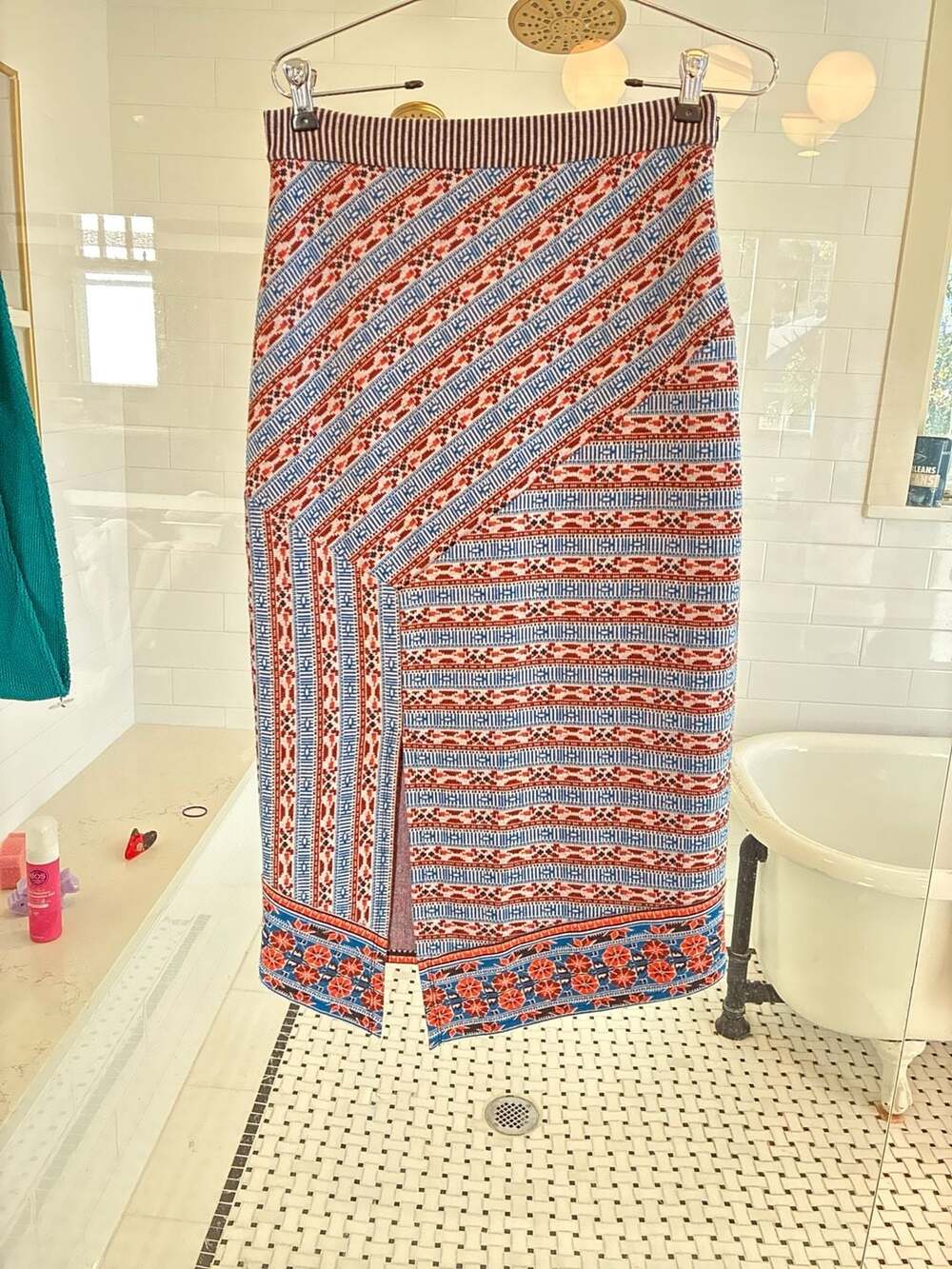 Anthropologie Boho Geometric Southwestern Knit Mini Skirt with Striped Waistband